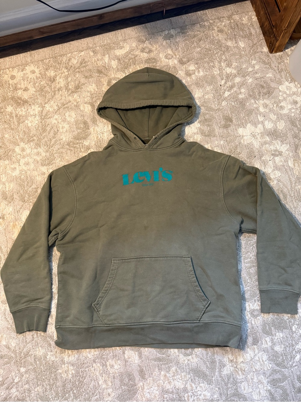 Levi's Olive Green Crewneck Hoodie with Teal Logo